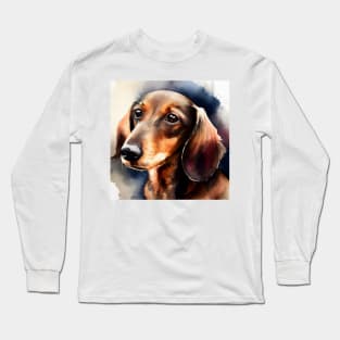 Dachshund Watercolor Portrait Long Sleeve T-Shirt